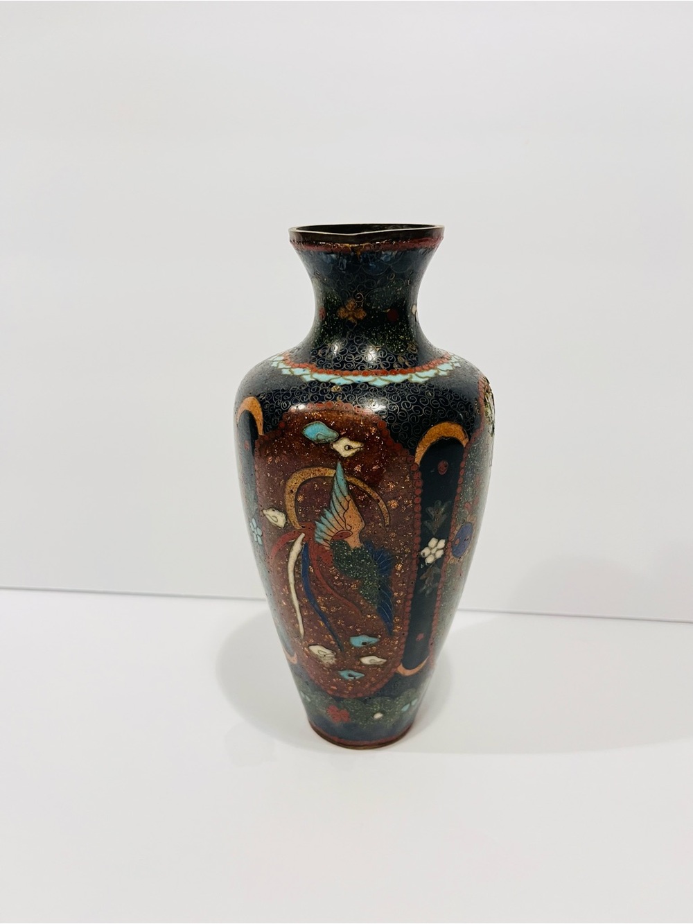 Antique Japanese Cloisonne Enamelled Vase Meiji Period 19th Century 7.5”